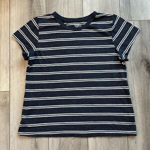 Time And True Women's T-shirt Large Navy Blue White Striped Nautical Coastal Top